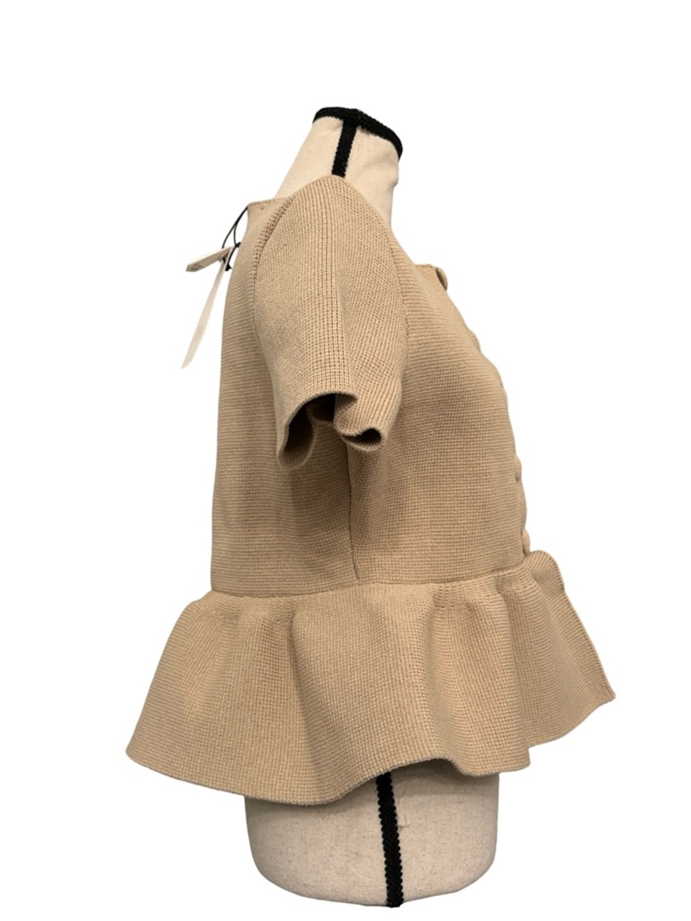 Zara Textured Peplum Top Small NWT Beige Button Front Structured Blouse - Picture 5 of 12